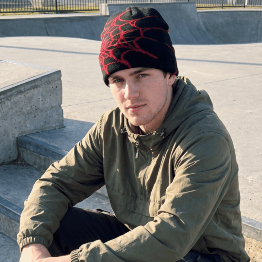 Beanie Cuffed Knit - ヒップホップ ソフトスパイダーウェブ柄ビーニーキャップ ストレッチウォームプルオーバーハット 多色展開 ストリートパンク カフ付きニットハット