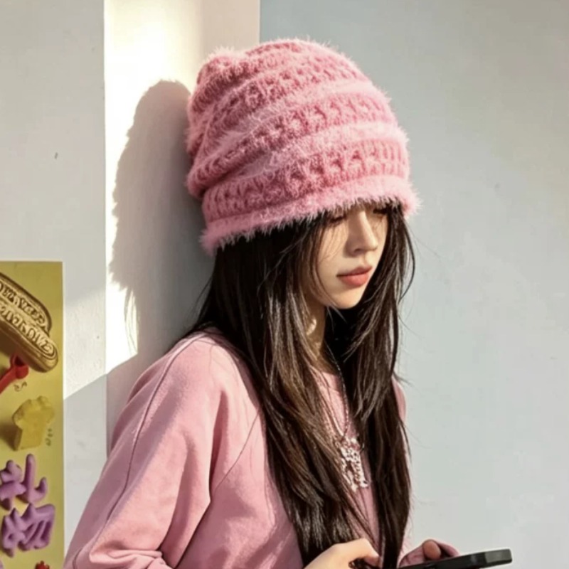 新しい韓国スタイルのキャンディーカラーのふわふわニットビーニ - Beanie Cuffed Knit のレビューと価格