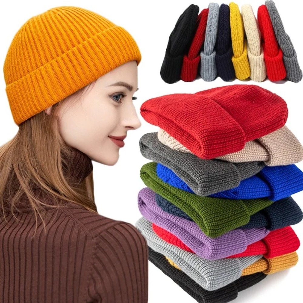 秋冬ユニセックスソリッドカラーカフ付きビーニークラシックリブ - Beanie Cuffed Knit のレビューと価格
